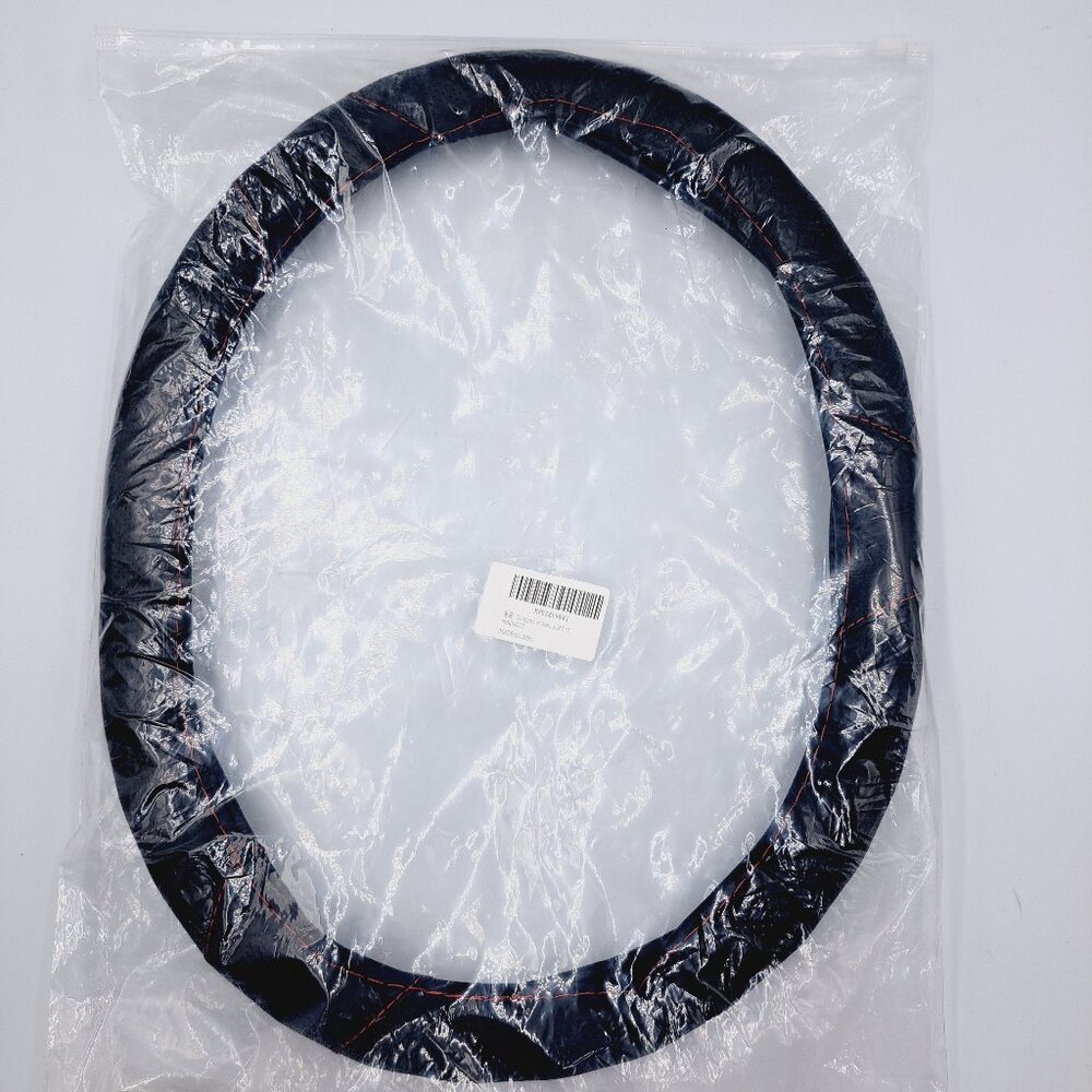 Steering Wheel Cover Black with Red Stitching Size: Standard 14.5-15 Inches